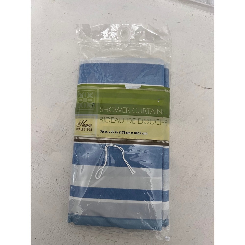 Home Collection Blue Grey White Striped Shower Curtain 70x72 New